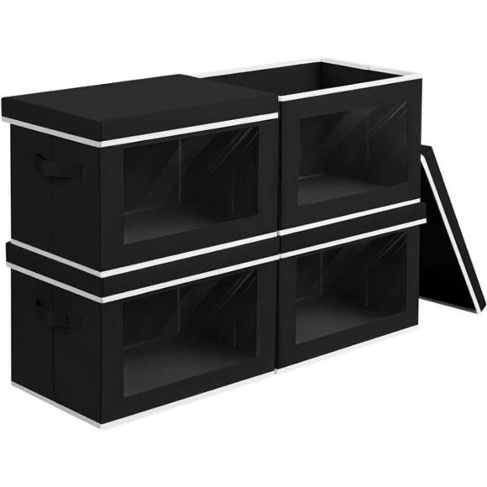Stylish Closet Organizer Cubes with Lids & Window, 4-Pack Large